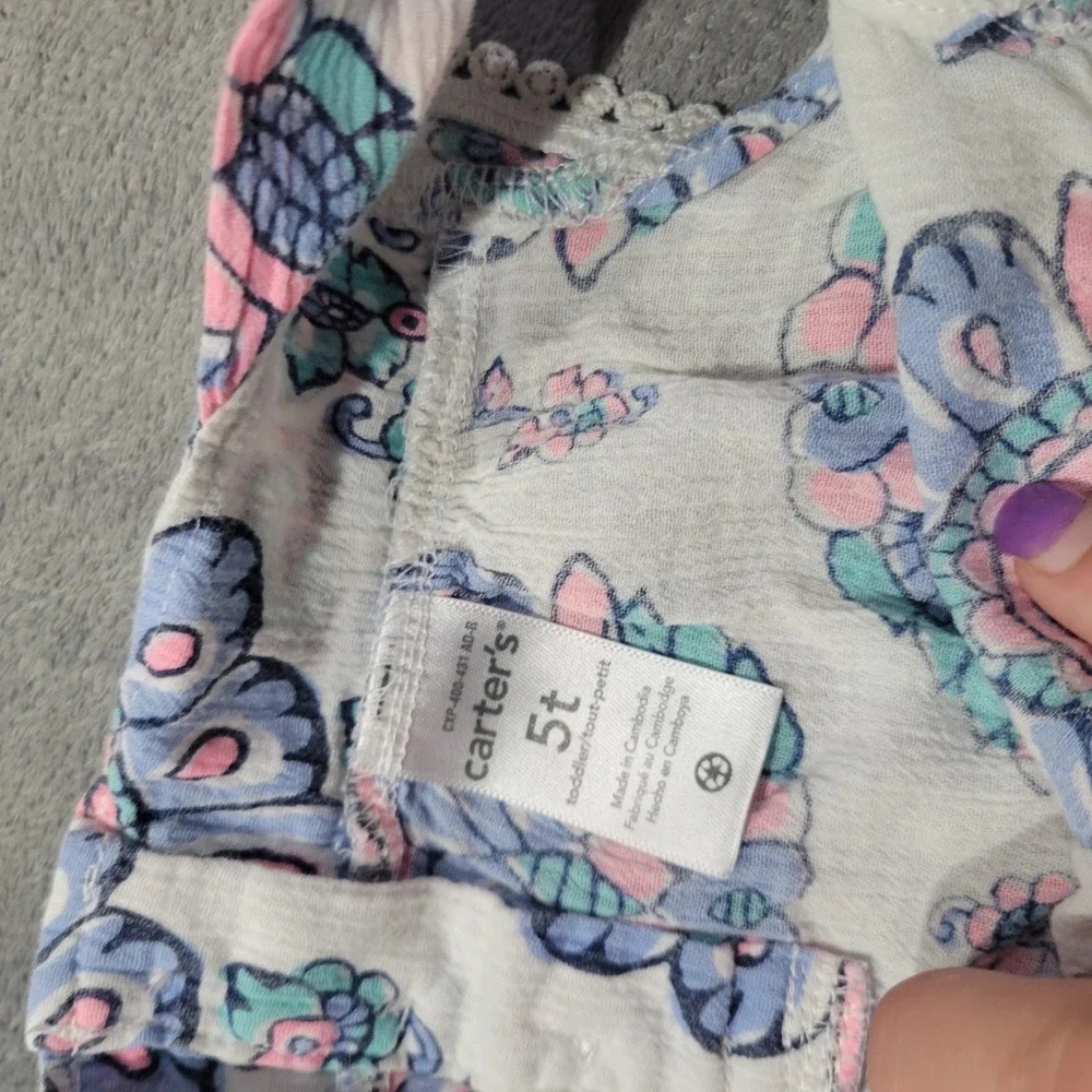 Carters Shirt Girls 5T‎ White Pink Blue Paisley Medallion Boho Lace Flutter